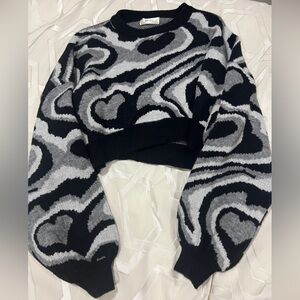 Boutique Black and White Hear Sweater